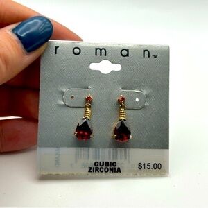 Roman Ruby Red Cubic Zircona Faceted Stone Stud Earrings Dainty Classic